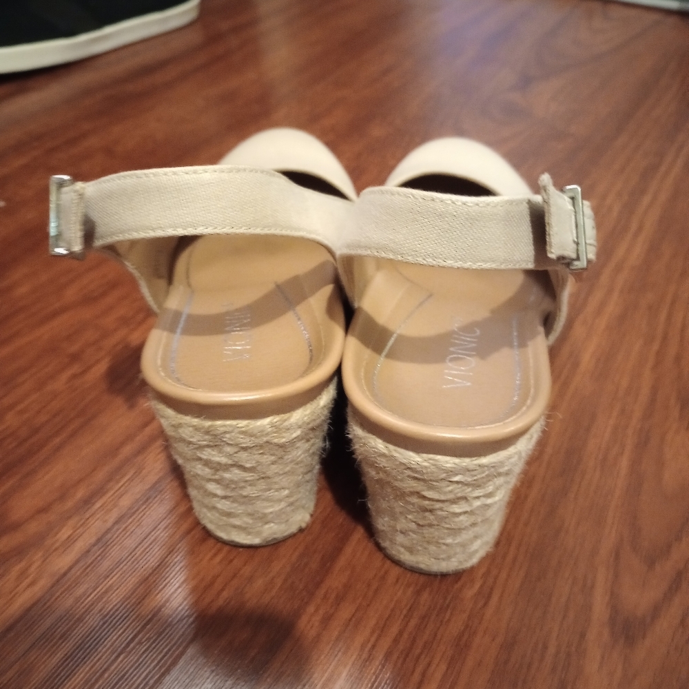 Vionic Beige Canvas Espadrille Wedge Slingbacks - Picture 6 of 12